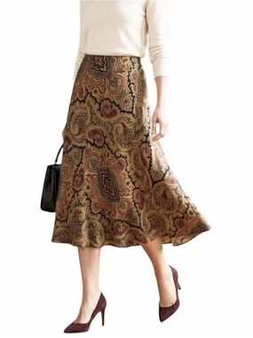 Lauren Ralph Lauren Paisley Silk Midi Skirt Flared A-Line Damsun Plum Size 6